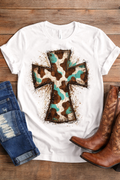 Western Cow Print Cross Graphic Tee