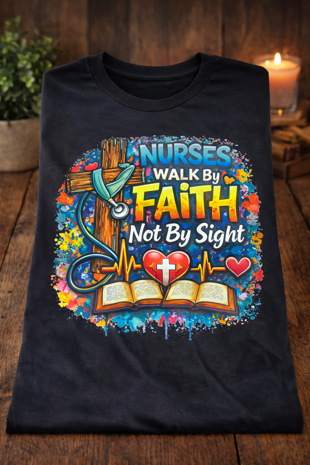 Nurses Walk By Faith – Christian Nurse Graphic Tee
